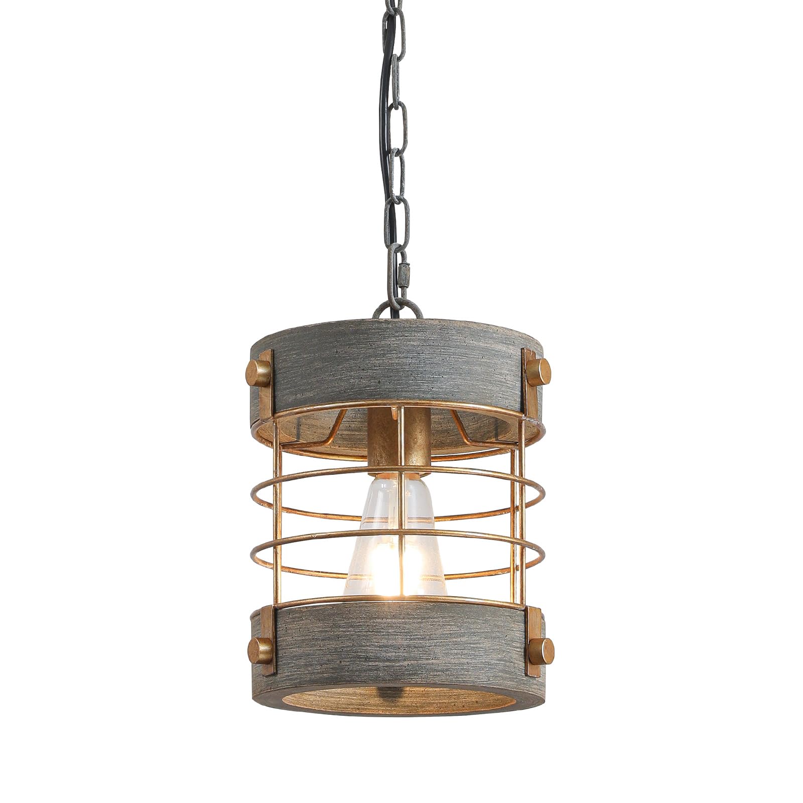 wochos Farmhouse Pendant Light, Adjustable Metal and Wood Chandelier Light Fixture, Rustic Pendant Lighting for Kitchen Island, Bedroom, Dining Room
