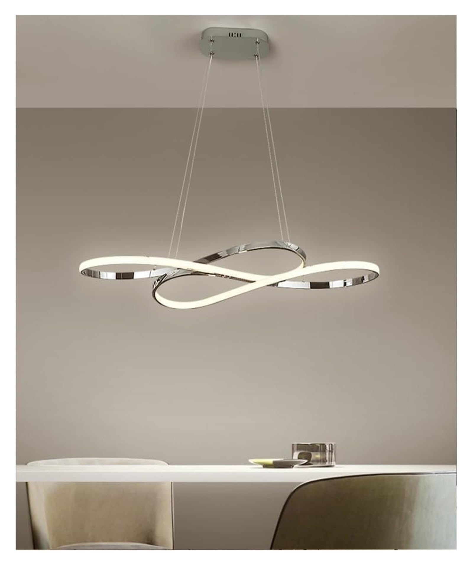 Lampy wiszące, nowoczesne żyrandole pierścieniowe z diodą LED, długa chromowana liniowa oprawa sufitowa kompatybilna ze stołem jadalnym, salonem i wyspą kuchenną (ciemna) w