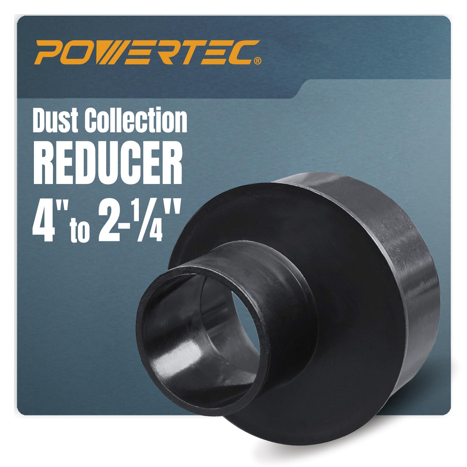 POWERTEC 70146V Eccentric Reducer, 4-Inch to 2-1/4-Inch, Dust Collection Hose Attachment, 1 PK, Black, 4" to 2-1/4"
