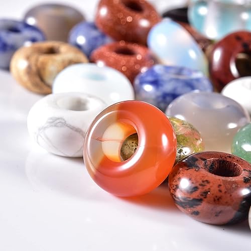 Miniatura 4 de Asingeloo Hermosas cuentas de piedras preciosas de ópalo blanco con agujero grande (0.23 a 0.236 pulgadas), cuentas de piedra europea rondelle