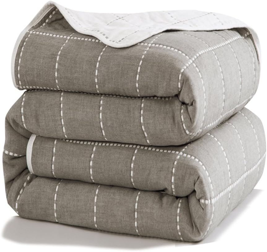UOZZI BEDDING 6 Layers of 100% Muslin Cotton Premium Toddler Blanket Spring Summer Lightweight Quilt/Throw Blanket for Teens, Adults (Grey Dots line, 75"x88")
