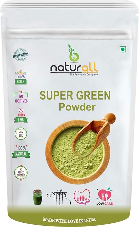 B Naturall 7 Daily Super Greens Complete Nutrition Powder | Wheatgrass, Moringa, Stevia, Alfalfa Grass, Barley Grass, Spinach, Amla - 500 GM By B Naturall