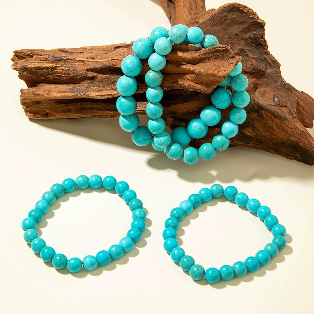 4Pcs Vintage Beaded Turquoise Bracelet Stacking for Women, Statement Retro Beads Bracelets Stackable Unique Boho Party Prom Western Jewelry Gifts - Image 4