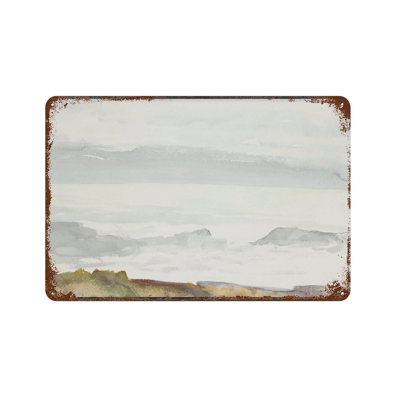 xiaoxiaoshen Minimalist Wabi-sabi Watercolor Seascape, Neutral And Hazy Coastal Scenery Wall Decor Art Metal Tin Poster Modern Home Decor Art Home Bar Shop Decorations Vintage Sign 20x30cm