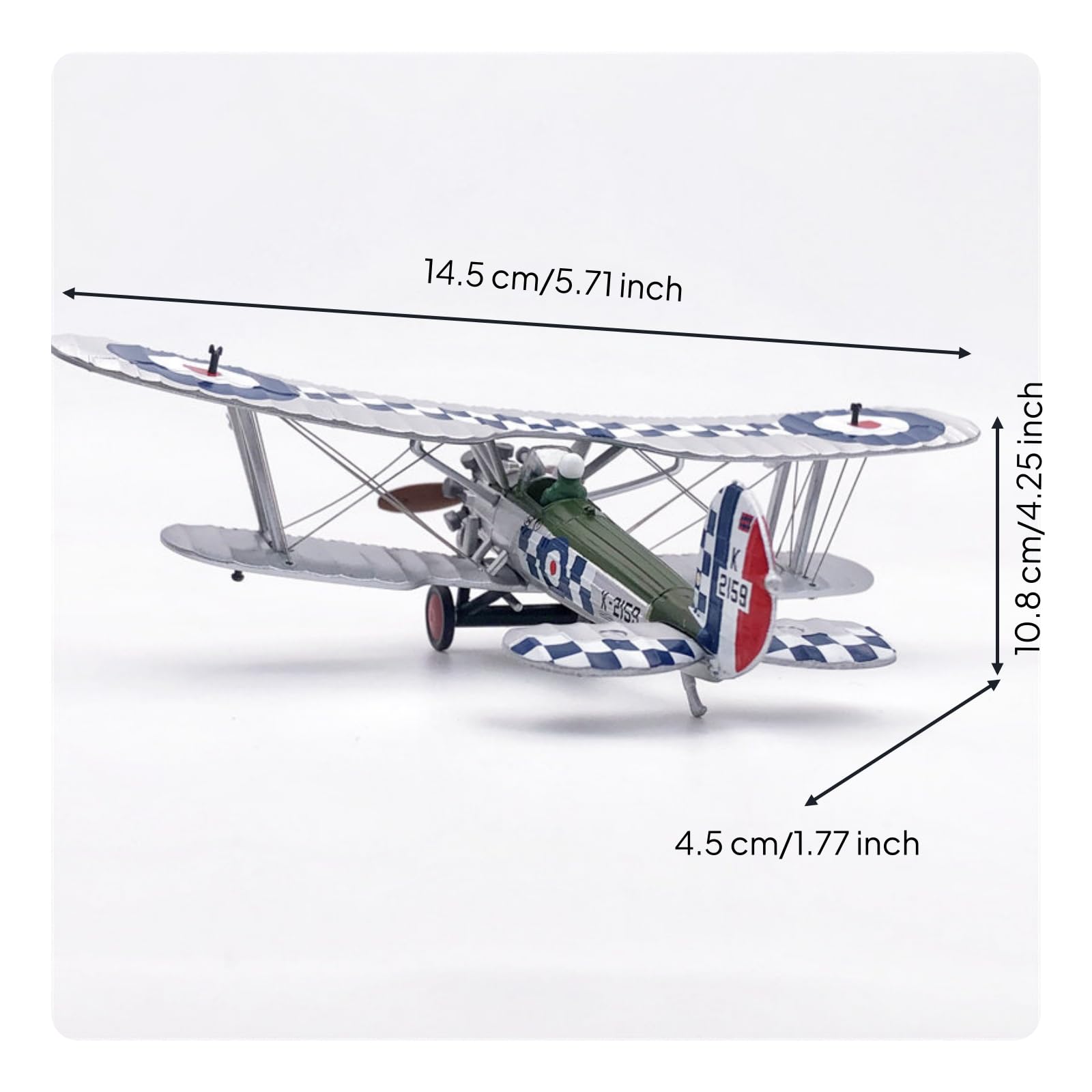 rockible Aereo in Lega Modello Aereo Miniatura Maquette Modellino Collezione in Lega Metallo Verniciatura Accurata Proporzioni Fedeli Dettagli Rifiniti Adatta, 1/72 Bristol Bulldog