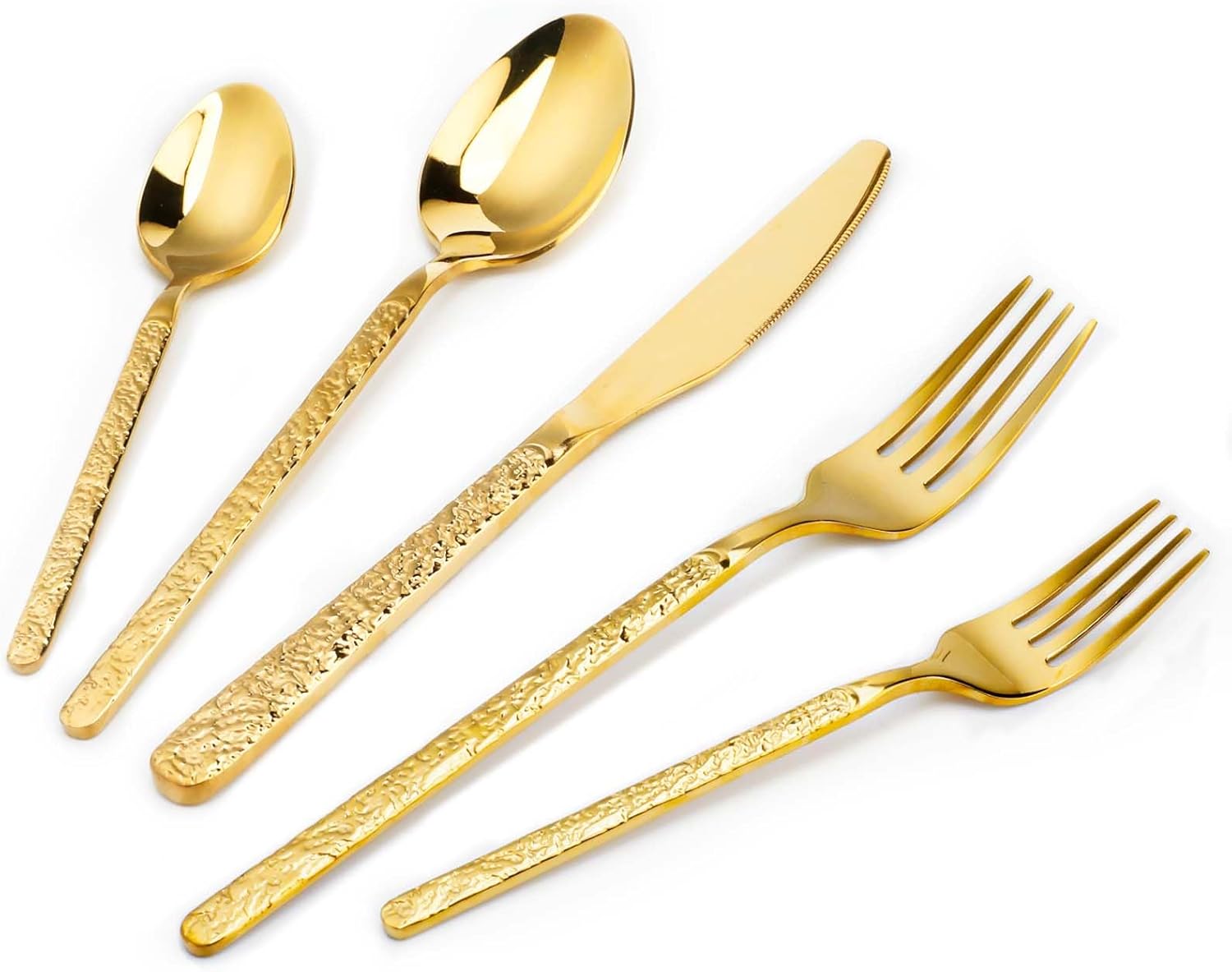 20-Piece Gold Silverware Set, Hammered 18/10 Stainless Steel Flatware Set for 4, Food-Grade Cutlery Set, Tableware Set Including Fork Knife Spoon Set,Dishwasher Safe Royal Hammered Gold 20 pieces for 4