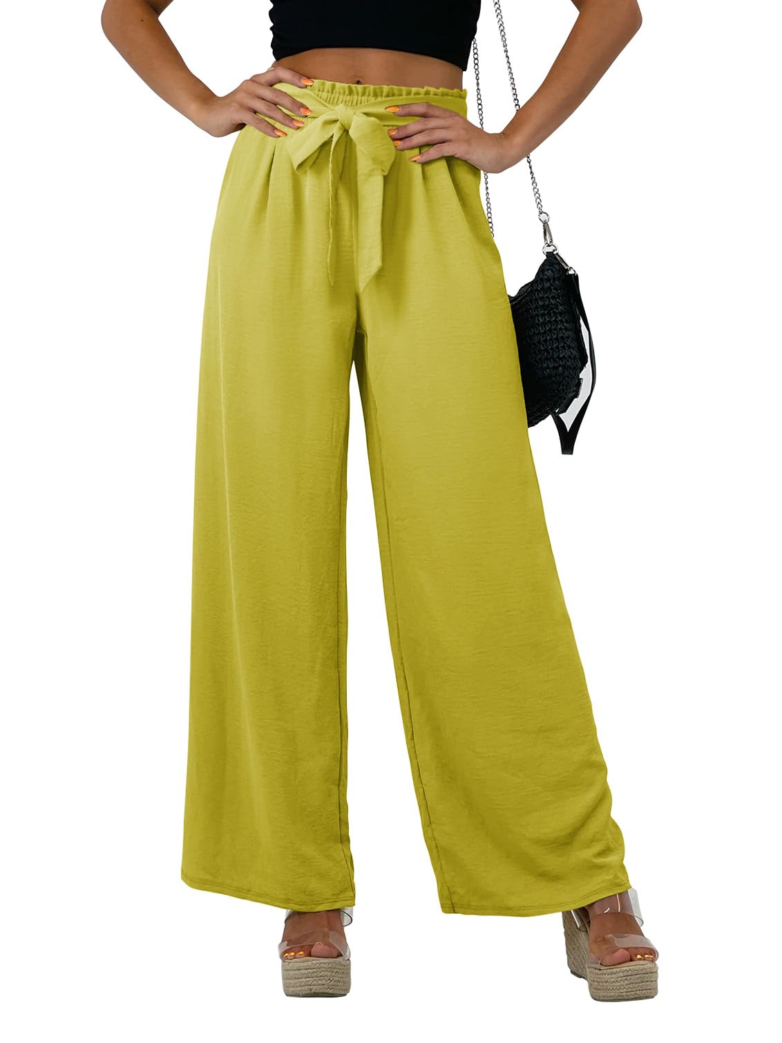 Feiersi Women Casual Wide Leg Pants High Waisted Business Work Casual Pants Loose Flowy Beach Palazzo Pants