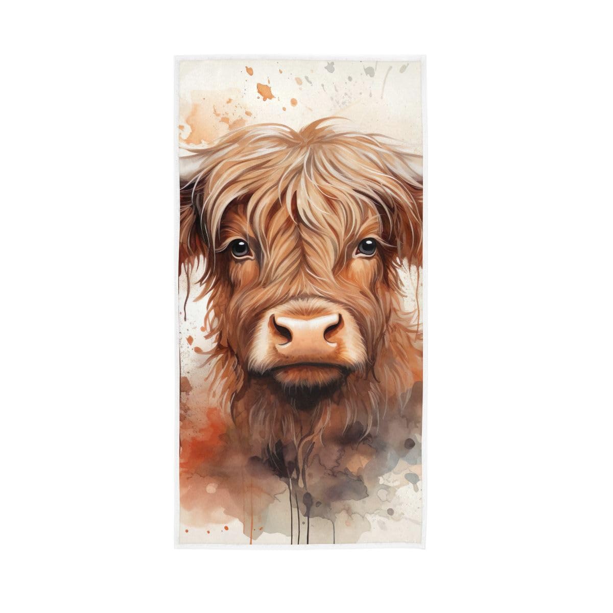 HUYGD Watercolor Cartoon Scottish Highland Cattle Hand Towel Cotton Absorbent Soft Decorative Towel for Bathroom 15 x 30 Inch