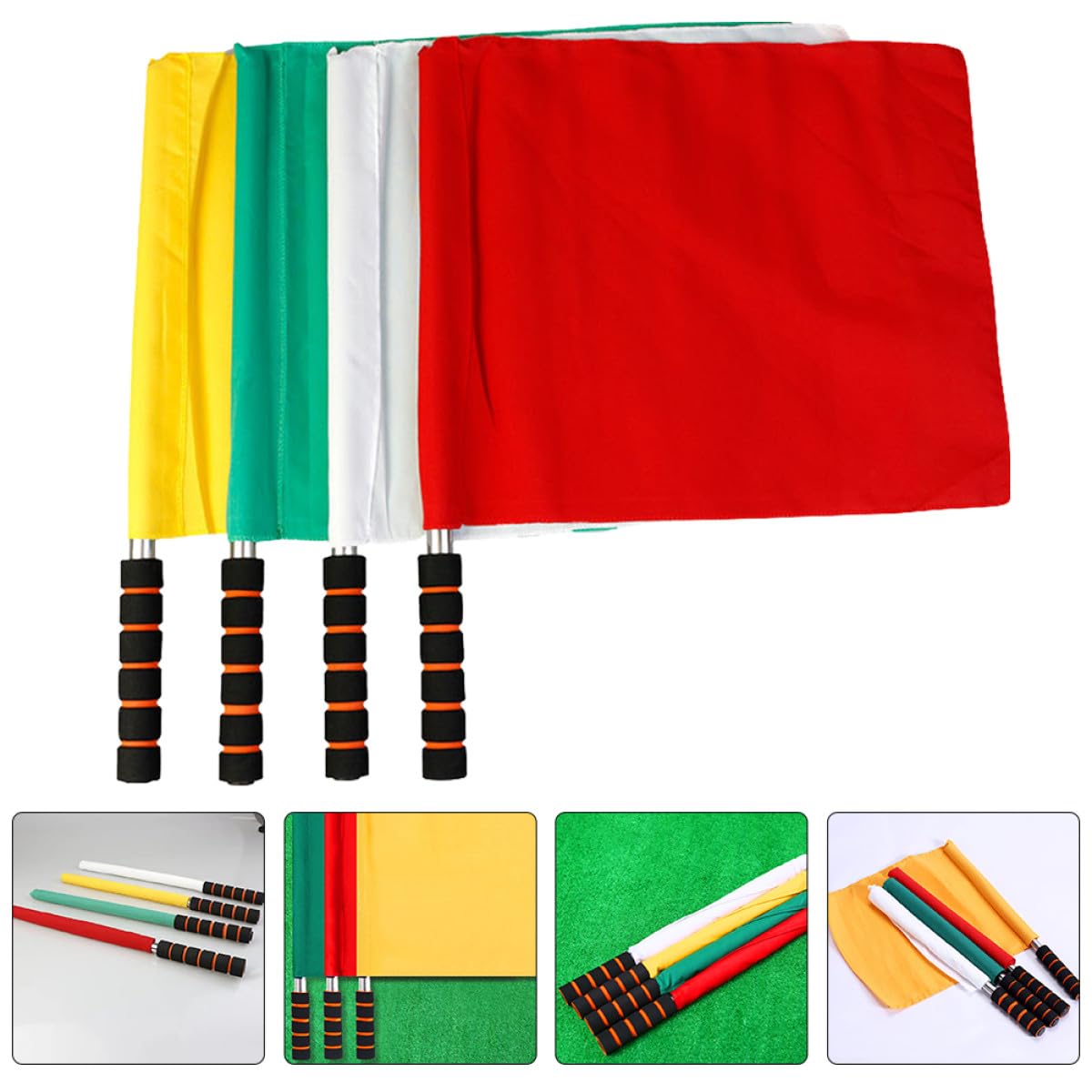 Amosfun Drapeaux D’arbitre de Football 4 Pcs en Tissu Imperméable Tiges en Acier Inoxydable Antirouille et Poignées en Mousse Confortables – Drapeaux de Signalisation Portatifs pour