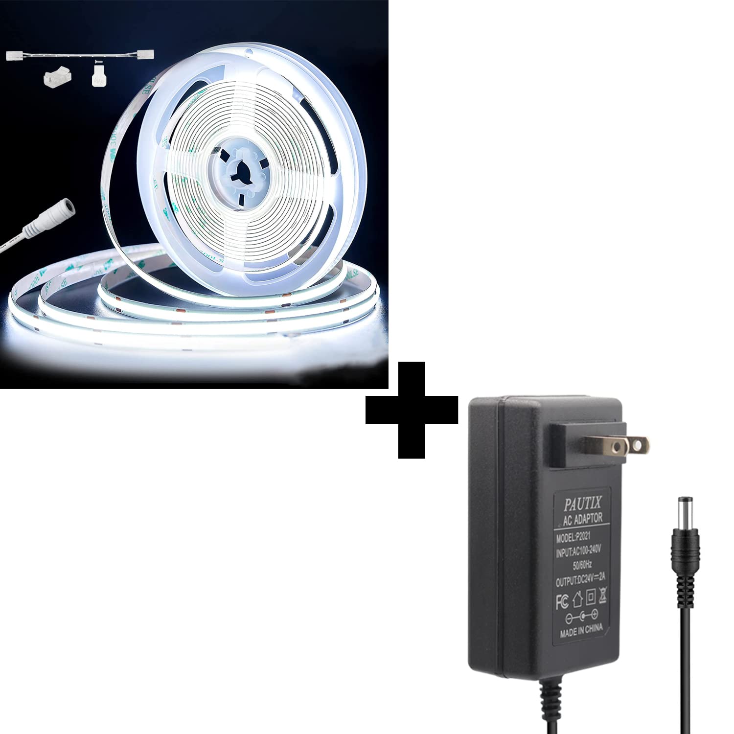 PAUTIX COB LED Strip Light 24ft Tunable White IP65 Waterproof - 2700K-6500K CCT Dimmable 24V LED Tape