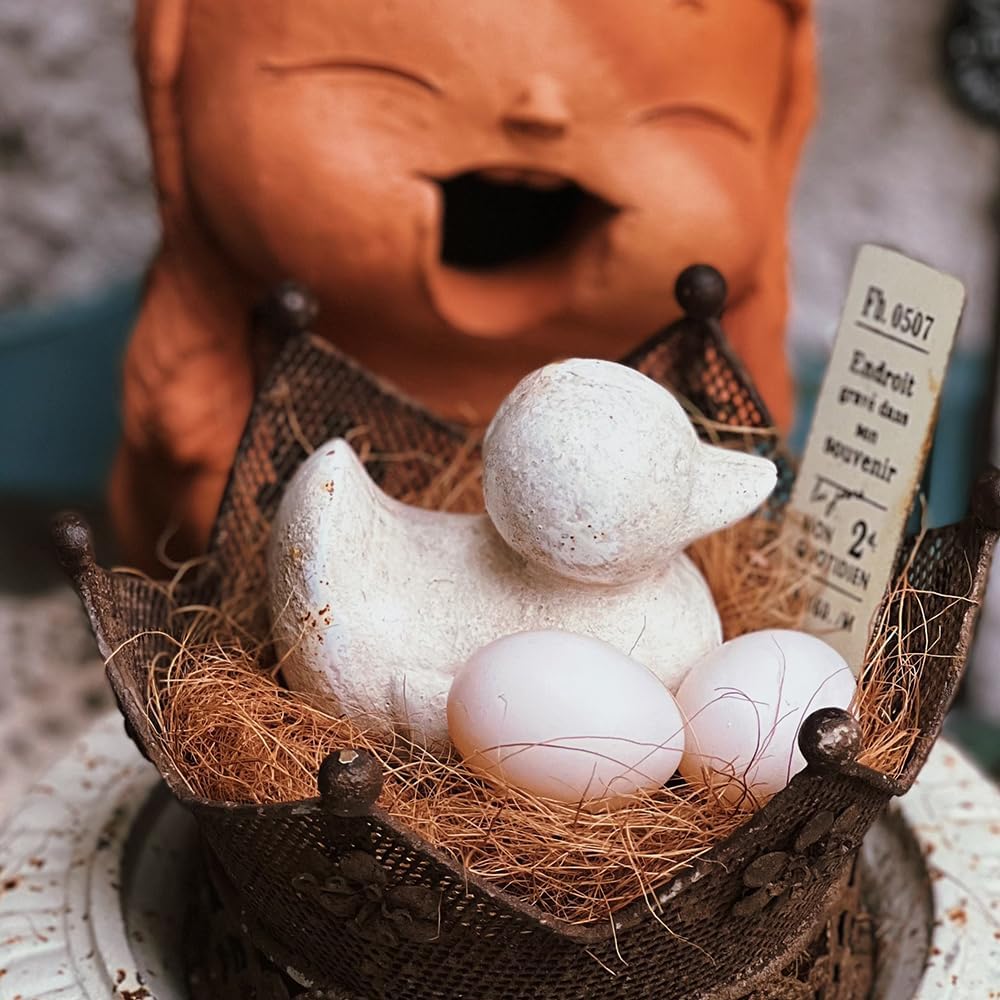 Heavy Duty Cast Iron Chubby Duck Statue,Rustic Small Duck Figurines for Indoor and Outdoor Decorative,White