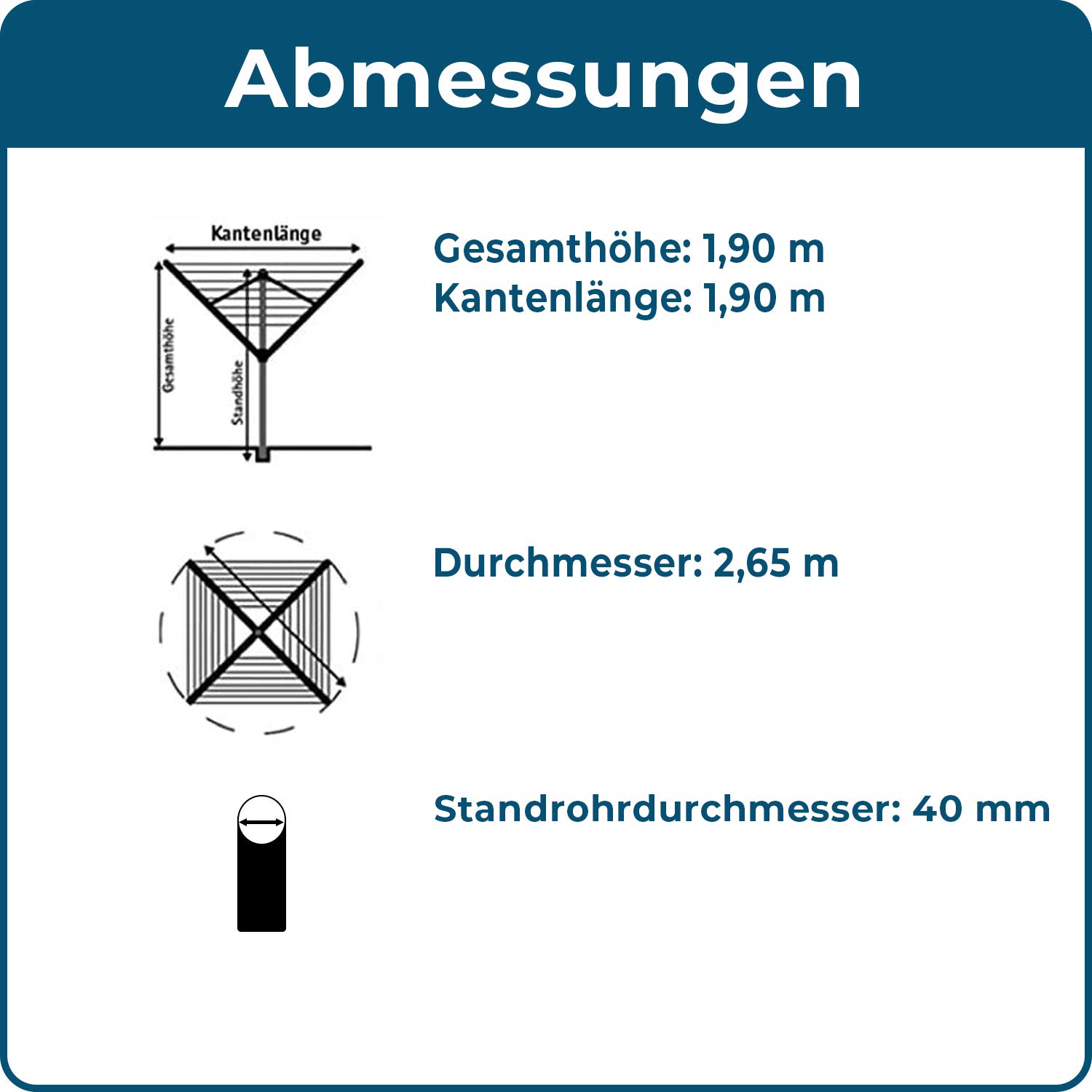 Blome Wäschespinne Alustar 50 - Wäscheständer inkl. Bodenhülse zum Einbetonieren, Wäscheschirm mit 50m Wäscheleine, Made in Germany
