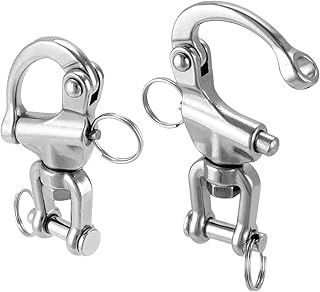 QWORK Jaw Swivel Snap Shackle, 2 Pack 3.5" 316 Stainless Steel Rolling Shackle Device, Marine Grade Anchor Swivel Eye and Jaw, for Sailboat Spinnaker Halyard and Diving, 1 Pair
