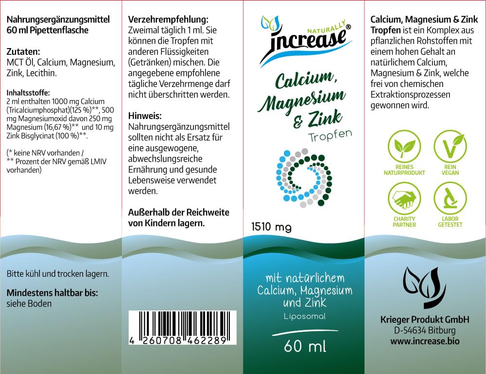 Nimm 3, zahl 2 Aktion Liposomale Calcium, Magnesium & Zink Tropfen hochdosiert - (135.900mg in 3 Flaschen) 1510mg Calcium, Magnesium & Zink pro Tagesdosis - MCT Öl - Hohe Bioverfügbarkeit