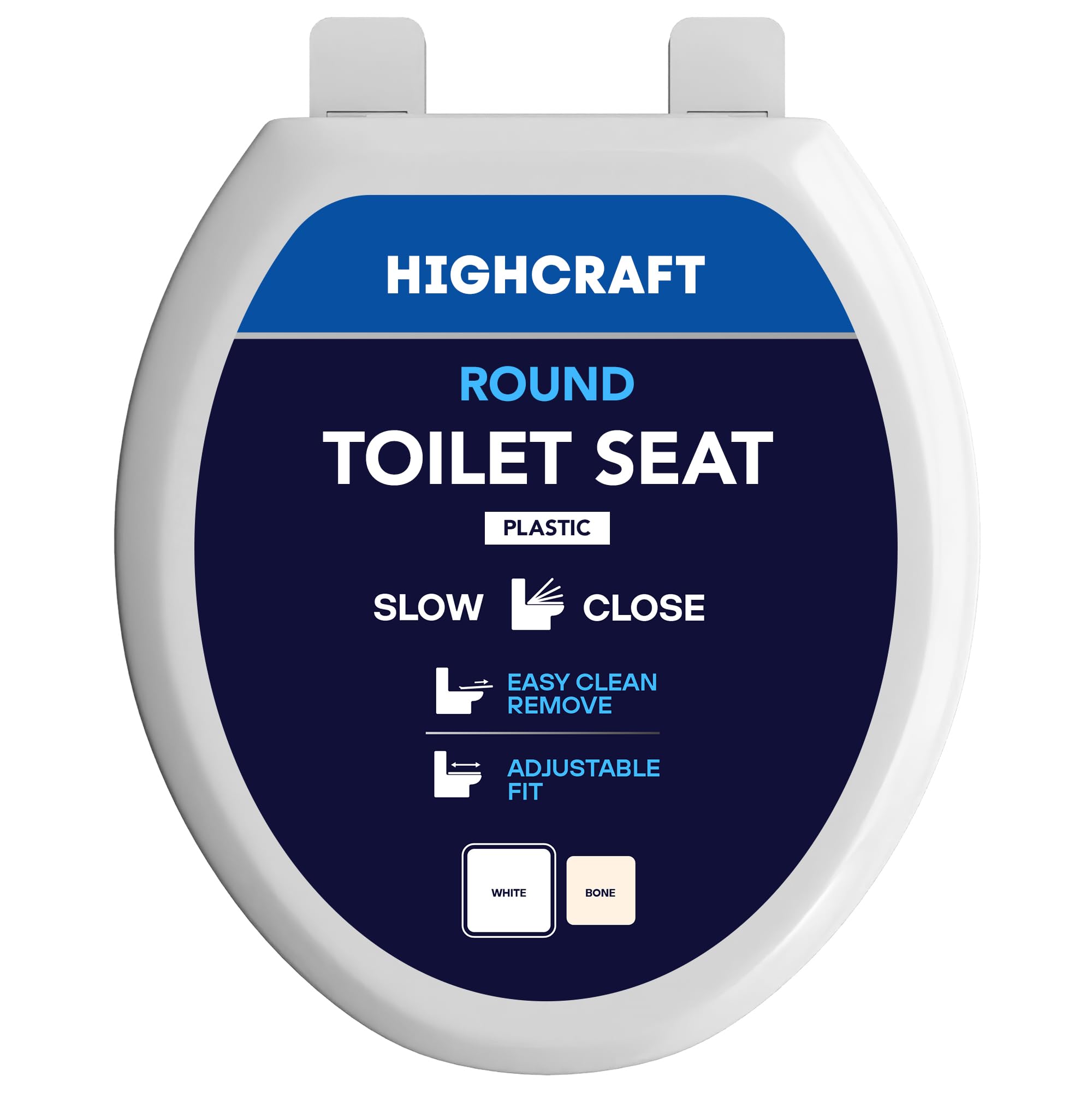 Photo 1 of ***MISSING HARDWARE*** HIGHCRAFT Premium Round Toilet Seat with Slow-Close Design, Adjustable Hinges & Quick Removal Mechanism - Molded Plastic Toilet Seat - Fits Standard Round Toilets - Toilet Seat in White