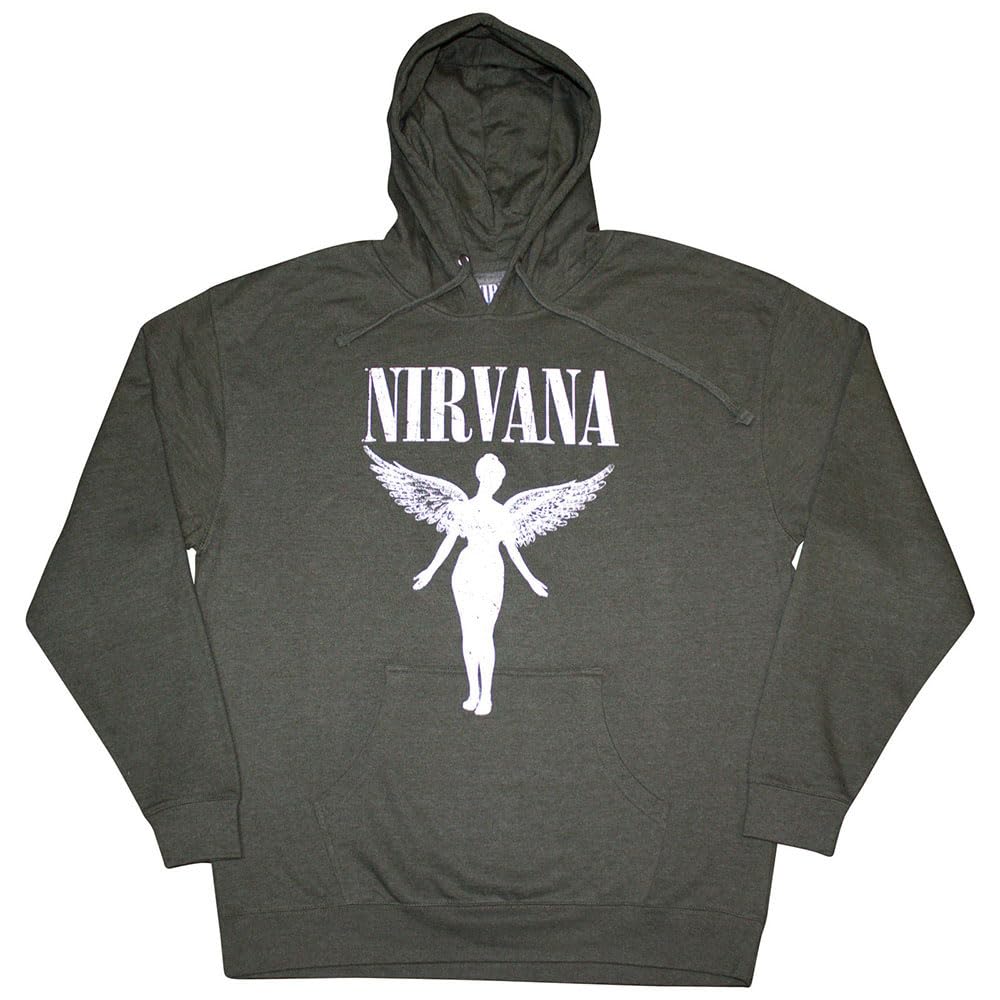Rock Off Officially Licensed Products Green Nirvana Angelic Mono Logo Pullover Hoodie L