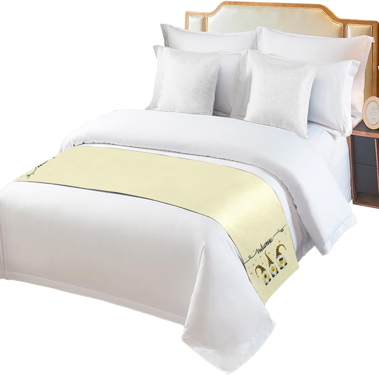 Teamery Bed Runners & Scarves, Welcome Bee Dwarf and Sunflower Bed Runner, Bed Scarf Protector Decorative Accent Bedding Scarf for Hotels Homes and Guestrooms, 102 x 20 inches