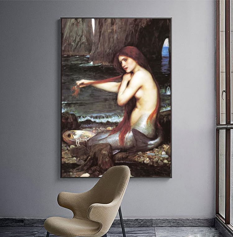 Miniatura 4 de Yomcut Póster de sirena de John Williams Waterhouse, arte de pared en lienzo de sirena, arte de ilustración de océano de fantasía, arte moderno para