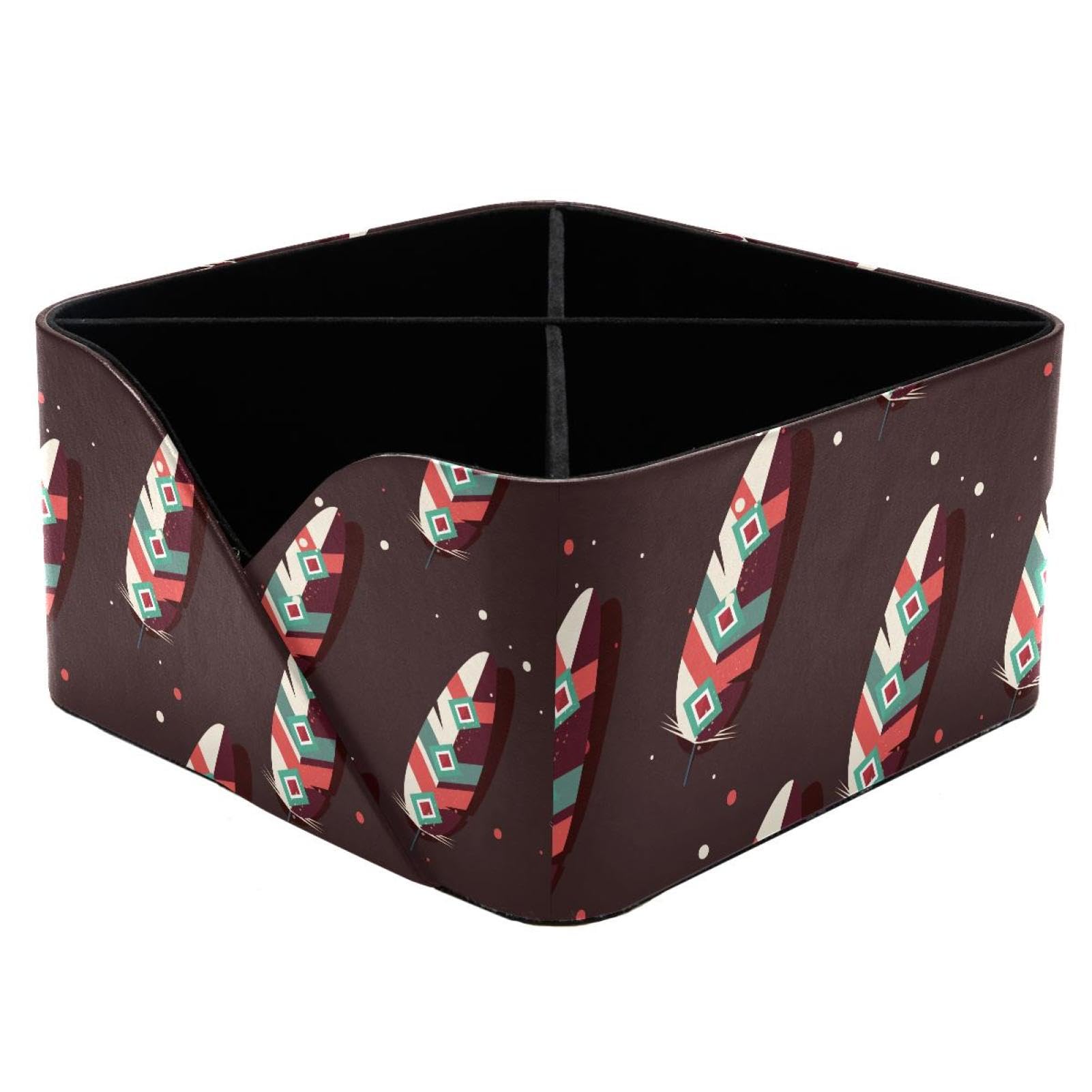 KengjuTesu Tribe Feathers Colorful Pattern Desktop Organizer Pen Holder, Rectangular Pencil Cup for Office, Study and Makeup Stations