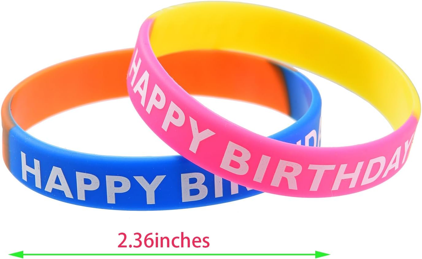 56PCS 8 Style Silicone Stretch Happy Birthday Bracelets Bulk