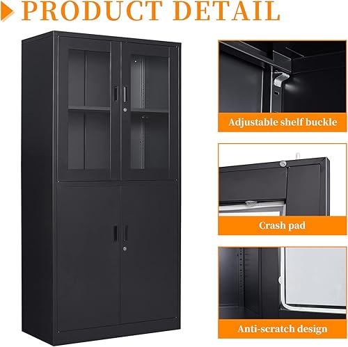 Miniatura 79 de Gabinete de almacenamiento de metal para garaje, gabinete de almacenamiento con bloqueo de 71 pulgadas con 2 puertas y 4 estantes ajustables, Negro