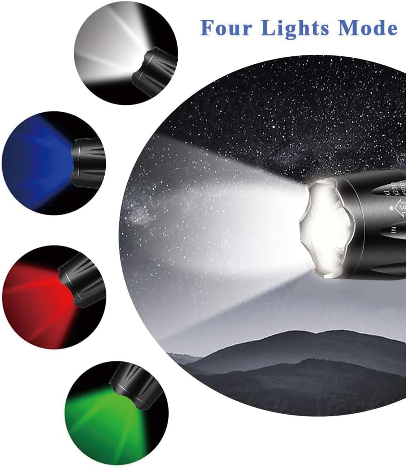 Torcia LED 4 In 1 Multicolore: Rosso, Verde, Blu, Bianco E Giallo Ambra - Impermeabile