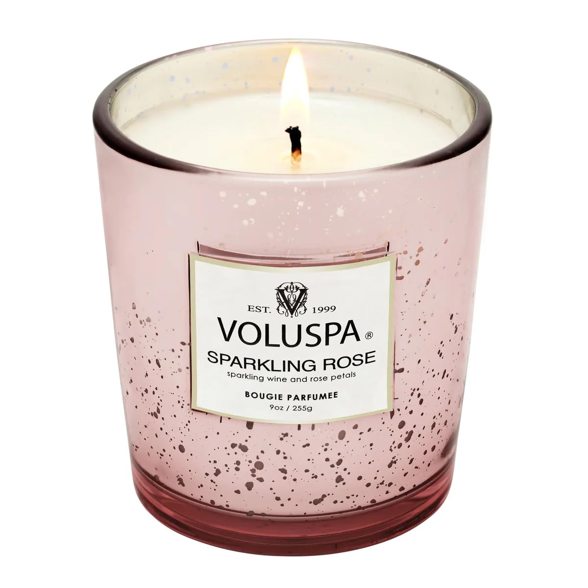 Voluspa Sparkling Rose Classic Glass Jar Candle, 9 oz, Coconut Wax Blend, Rose Scented Candles for Home, 60 Hour Burn Time, Poured in The USA, Candle Gifts for Women