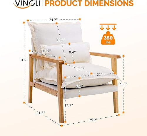Miniatura 2 de VINGLI Mid-Century Modern Cloud Accent - Juego de 2 sillones con almohada lumbar, sillas de lectura con cojines de asiento de 6.3 pulgadas de grosor