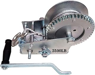 Auink Pozioma wciągarka ręczna z hamulcem do łodzi i przyczepy, 2500 lb ręczna korba zębatka wciągarka do ATV, mała ręczna wciągarka podnośnikowa wciągarka holująca