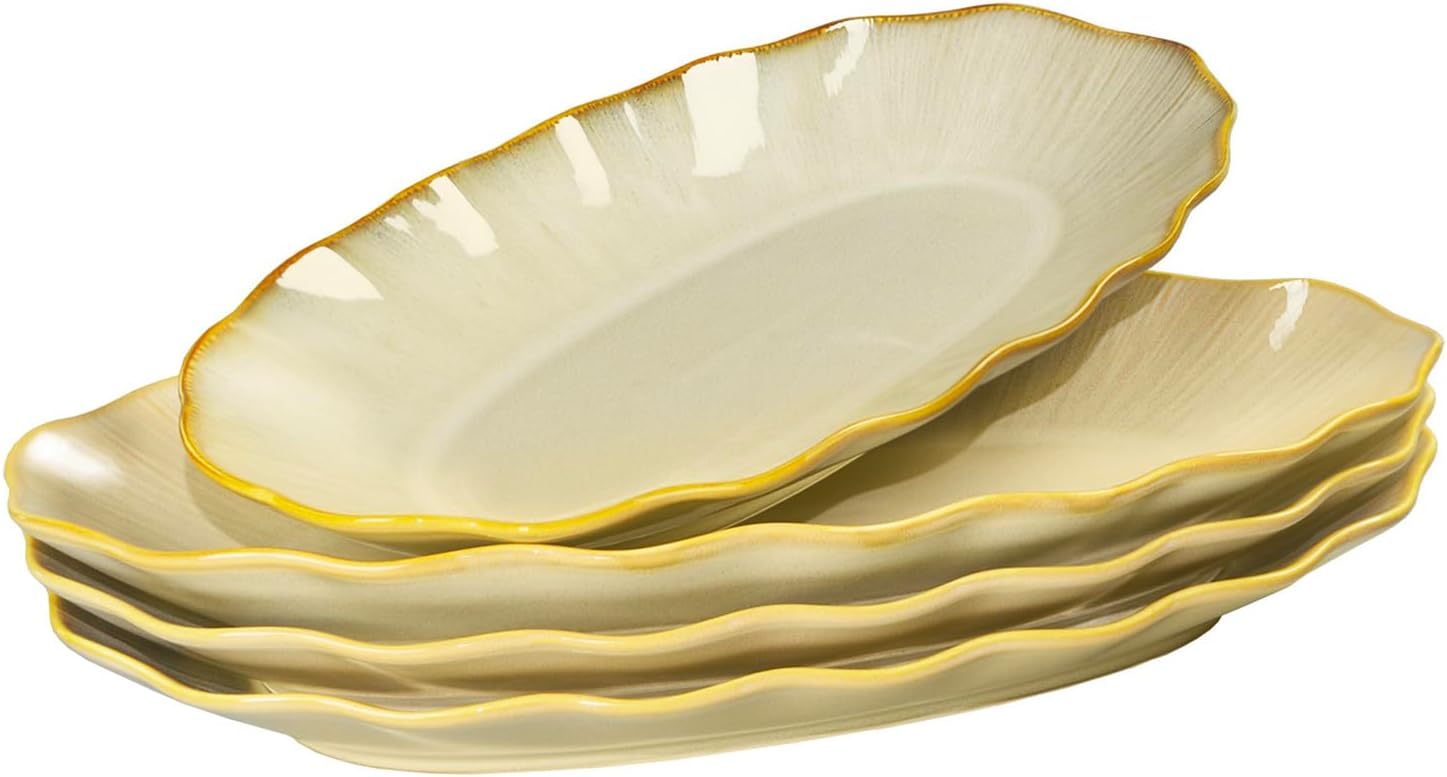 Serving Platter, 14.4 Inch Oval Serving Dishes for Entertaining, Serving Bowls, Microwave Safe, Stoneware Serving Trays for Party, Food, Turkey, Cheese, Brown