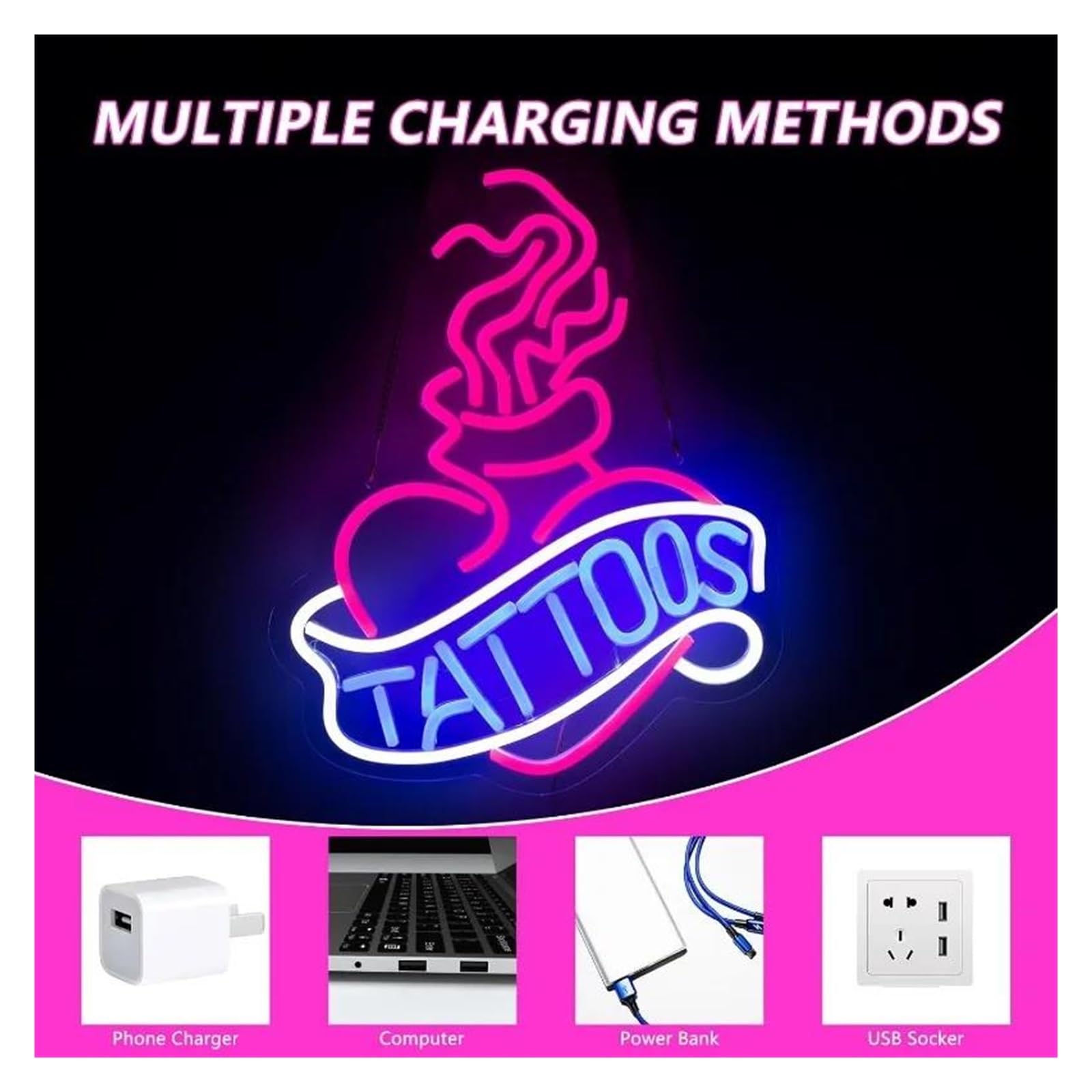 Luz de Diseño de Digital Tatuaje Neón Estudio Decoración De Pared Lámpara De Noche Estética Luz De Operación Decoración Fuente De Alimentación USB 12.6x15.8inch 32x40cm