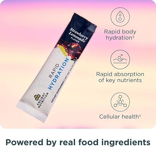Miniatura 3 de Ancient Nutrition Polvo de hidratación rápida, limonada de fresa, electrolitos de sales marinas naturales y algas marinas rojas, apoya la