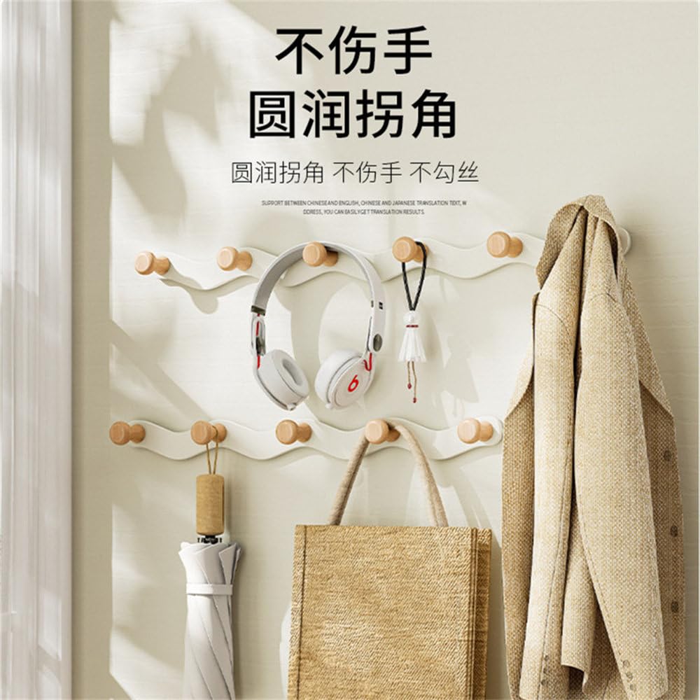 Perchero de Pared Moderno y Sencillo, sin Perforaciones, Que no se Cae, con Forma de Tronco, para Colgar en la Pared, detrás de la Puerta de Entrada, Color Blanco Crema, 6 Ganchos