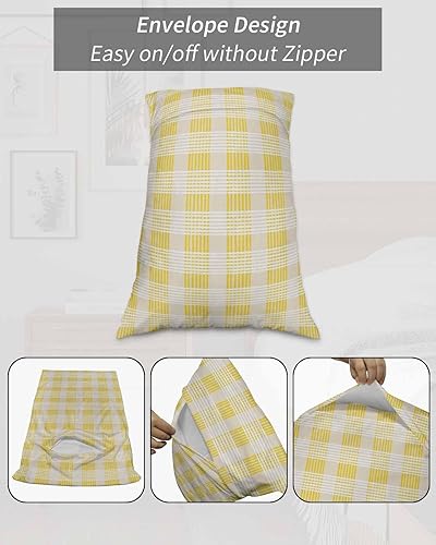 Miniatura 7 de Funda de almohada corporal a cuadros amarillos, fundas de almohada suaves decorativas para sofá largo lumbar con cierre de sobre, diseño rústico de