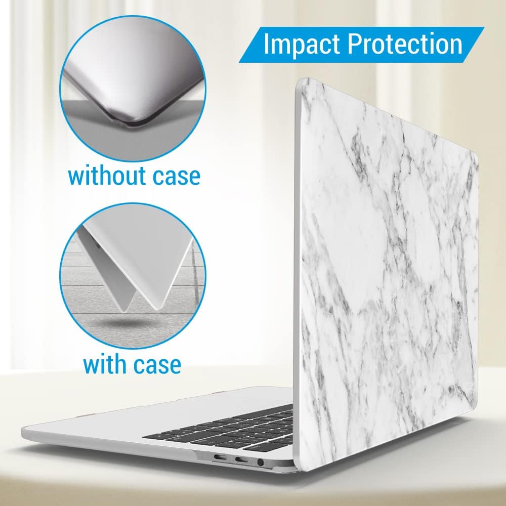 IBENZER Compatible with MacBook Pro 15 Inch Case 2019 2018 2017 2016 A1990 A1707, Hard Shell Case with Keyboard Cover & Type C Adapter for Mac Pro 15 Touch Bar, White Marble, T15-WHMB+1TC