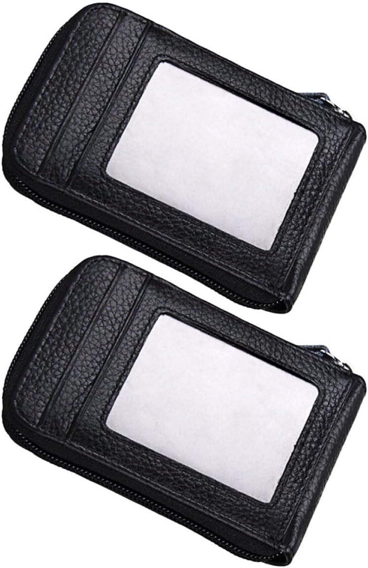 2Pcs Black Cowhide Small Credit Card Holder Wallet Set, Anti-Theft Rfid Blocking Multi-Card Case for Men and Women Business Use