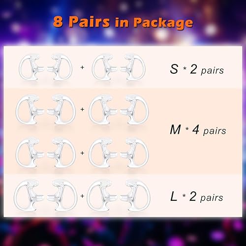 Miniatura 7 de Zeadio 8 pares de auriculares de vigilancia encubiertos de grado profesional, inserto de oído de repuesto, molde de oído de silicona tipo tapón
