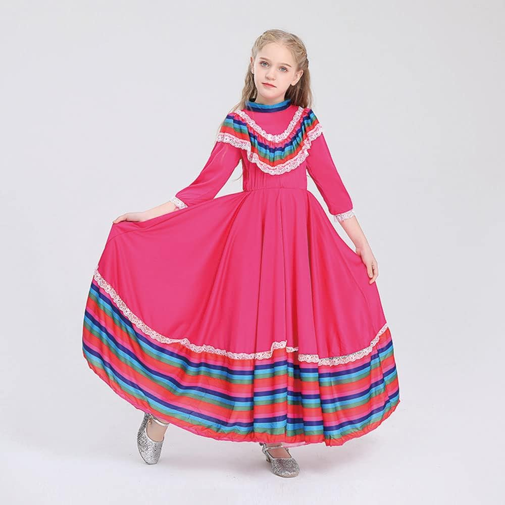 Mexican Dress for Girls Kids Tradition De Mayo Fiesta Princess Dress Easter Clothes Senorita Blouse Dance Skirt