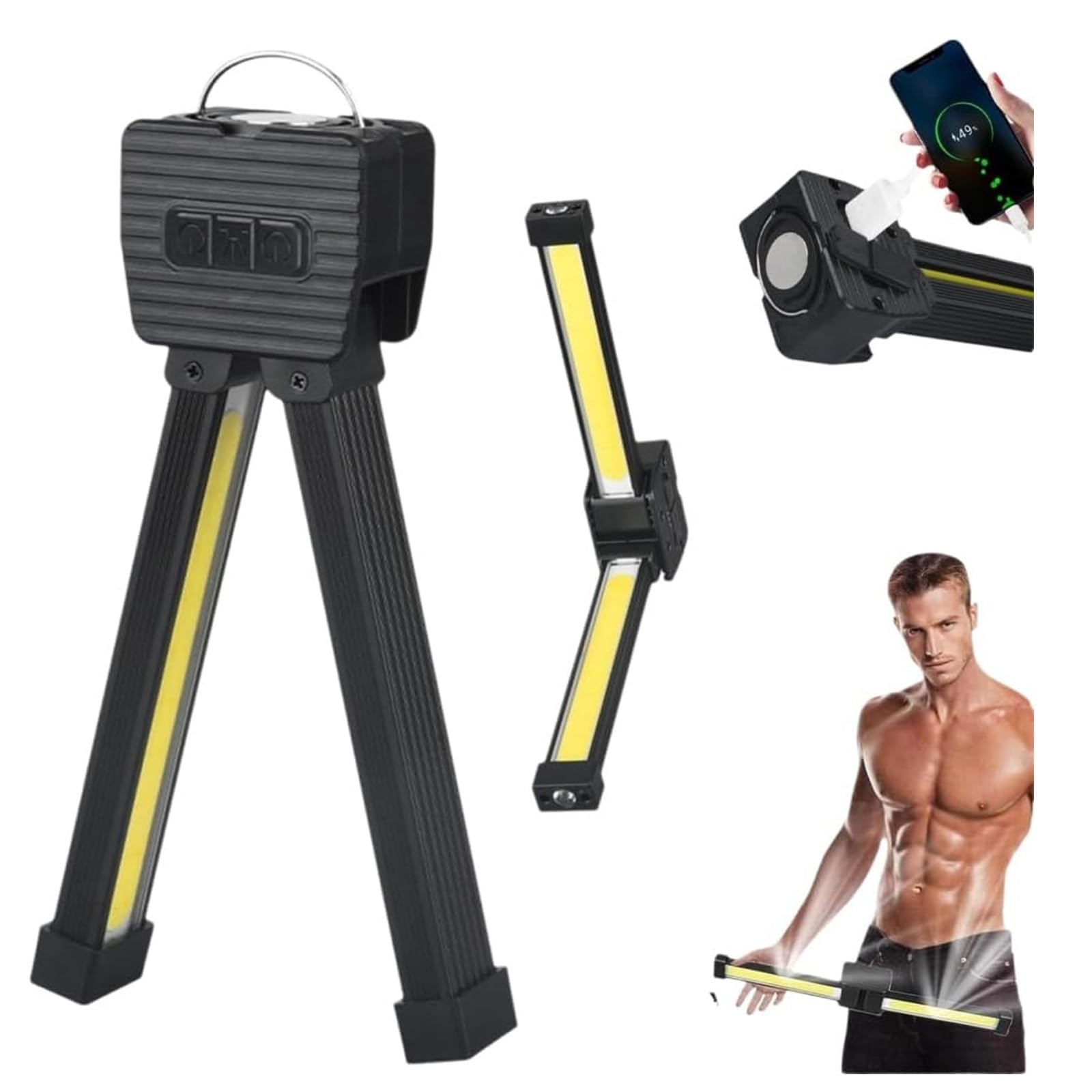 Gym Lamp for Posing, Portable Magnetic LED Flashlight with Hanging Hook, 7th Gear Dimming, 180 Degree Folding Magnetic Work Light, Handheld USB