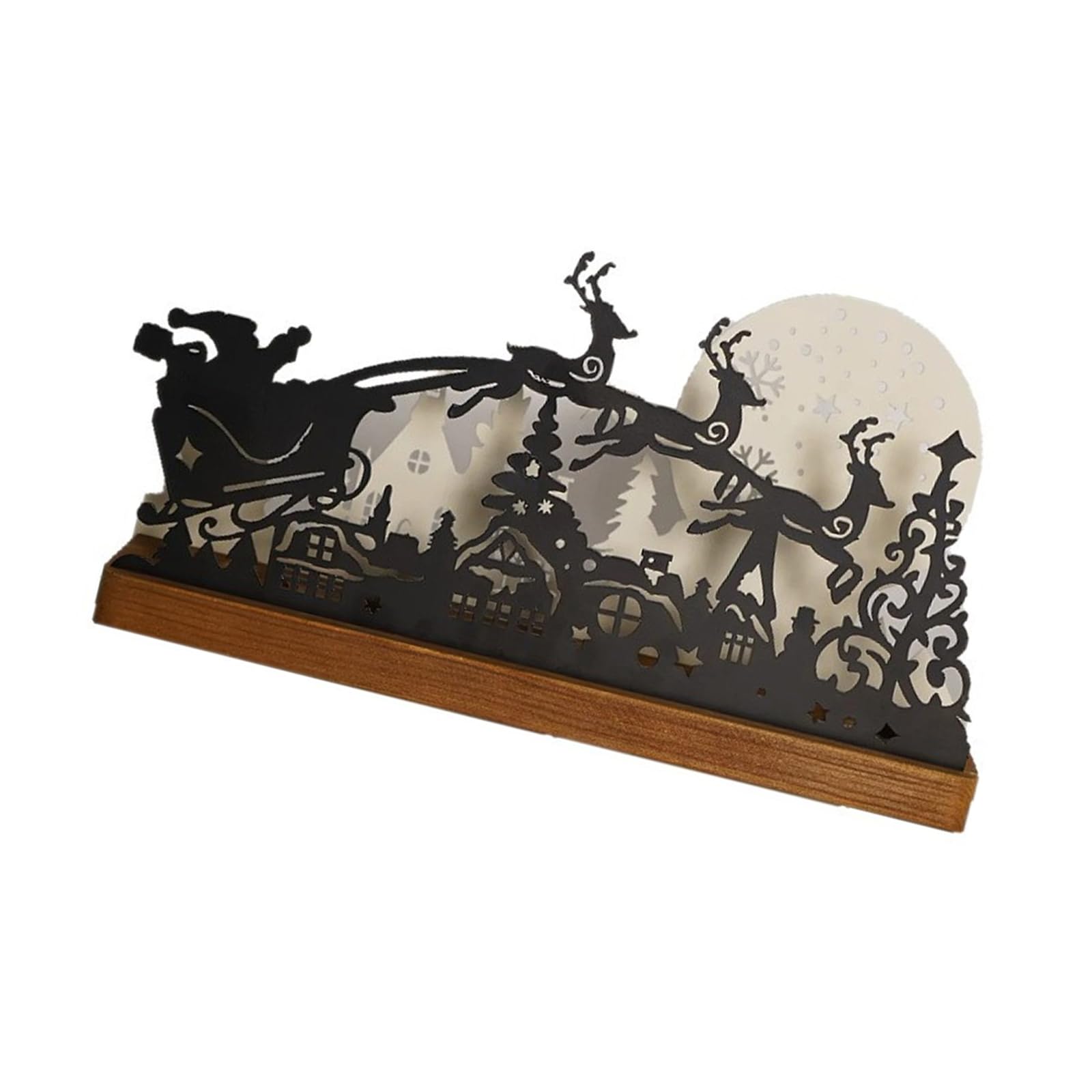 WEILWH Iron Christmas Tealight Holders Santa in Sleigh with Deer Table Centerpiece Decorative Home Decors Iron Christmas