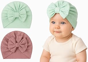 2 Pcs Soft Baby Girls Bow Knot Headband Comfortable and Stretchy Head Wrap Hat Cap for Infants, Newborns, and Toddlers Adorable Hair Accessory for Everyday Wear, Photoshoots, or Gifting (Brown and Green)