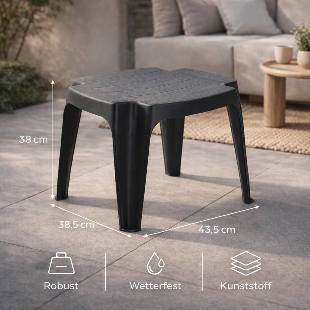 Gartenhocker Kunststoff Anthrazit – 4-in-1 Beistelltisch, Sitzhocker & Fußhocker, leicht & stapelbar, wetterfest für Garten, Balkon & Camping (4)