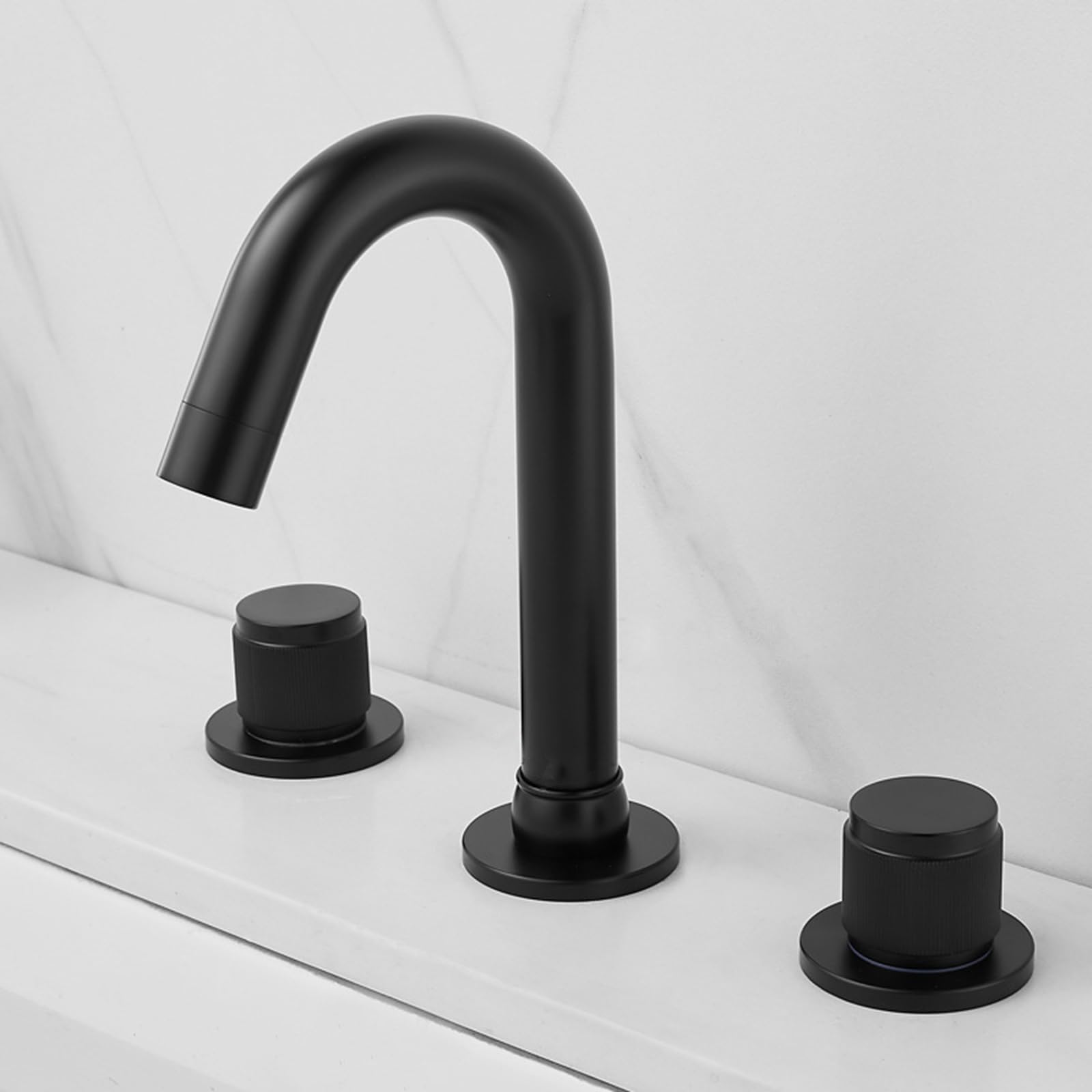 ZYCHSJXA Modern Bathroom Tap Black 3 Hole Basin Mixer Taps Faucet, 360 Swivel Adjustable