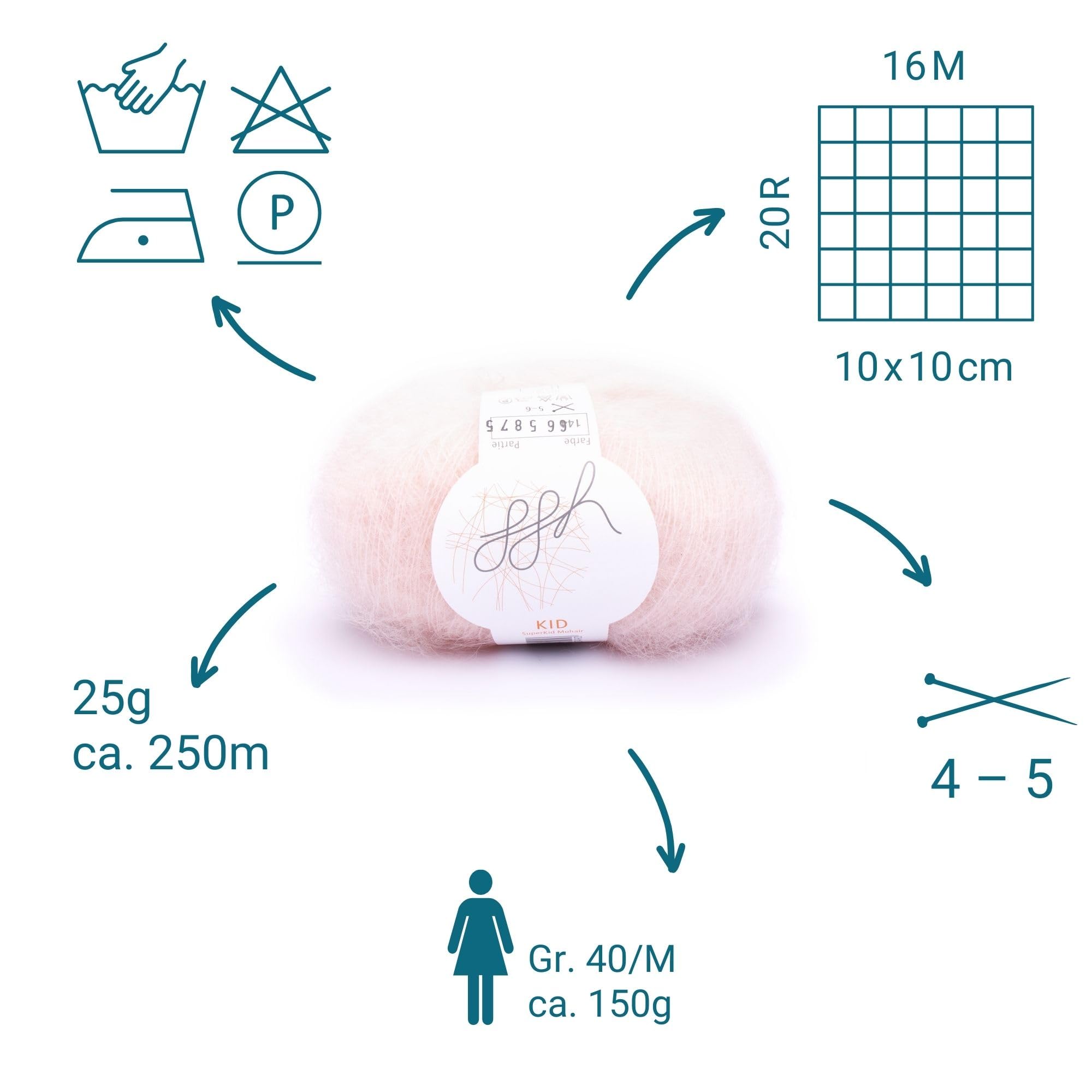 ggh Kid Box - Lot de 6 pelotes de laine à tricoter - En Kid Mohair - 148 - Rose poudré