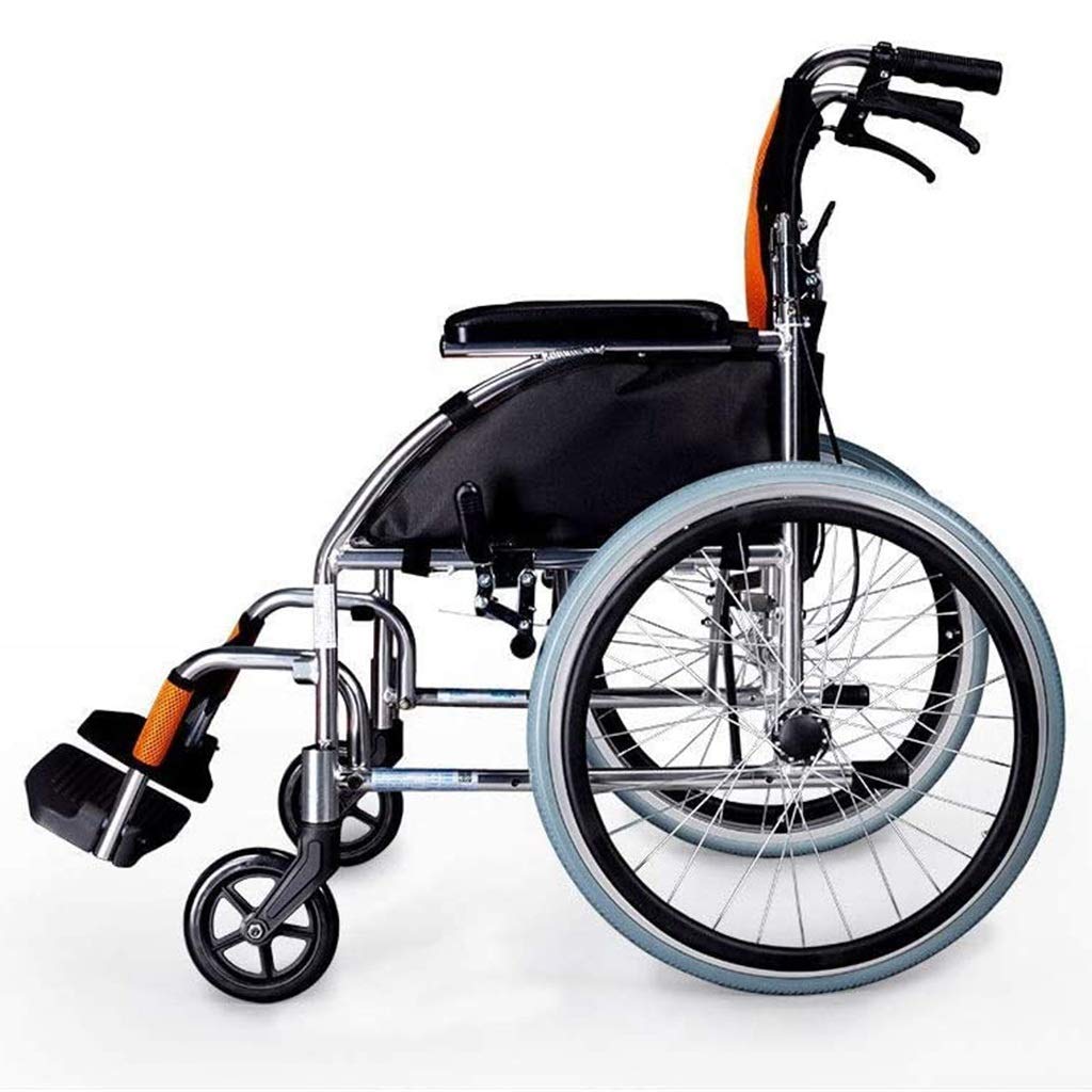 MU Silla de Ruedas Autopropulsada, Manual de Aleación de Aluminio Plegable Ligero con Pedales Ajustables Doble Freno para Discapacitados/Manual de Edad Avanzada Cesta