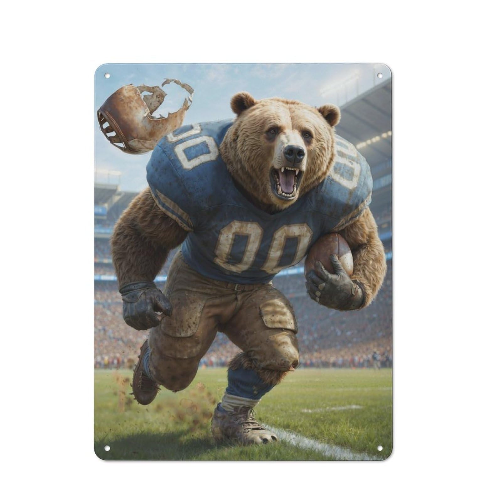 Junmoney Gridiron Bear Ball Metal Tin Sign, Clear Colour Print, For Garage, Shed, Workshop Or Hobby Room, 40X30cm