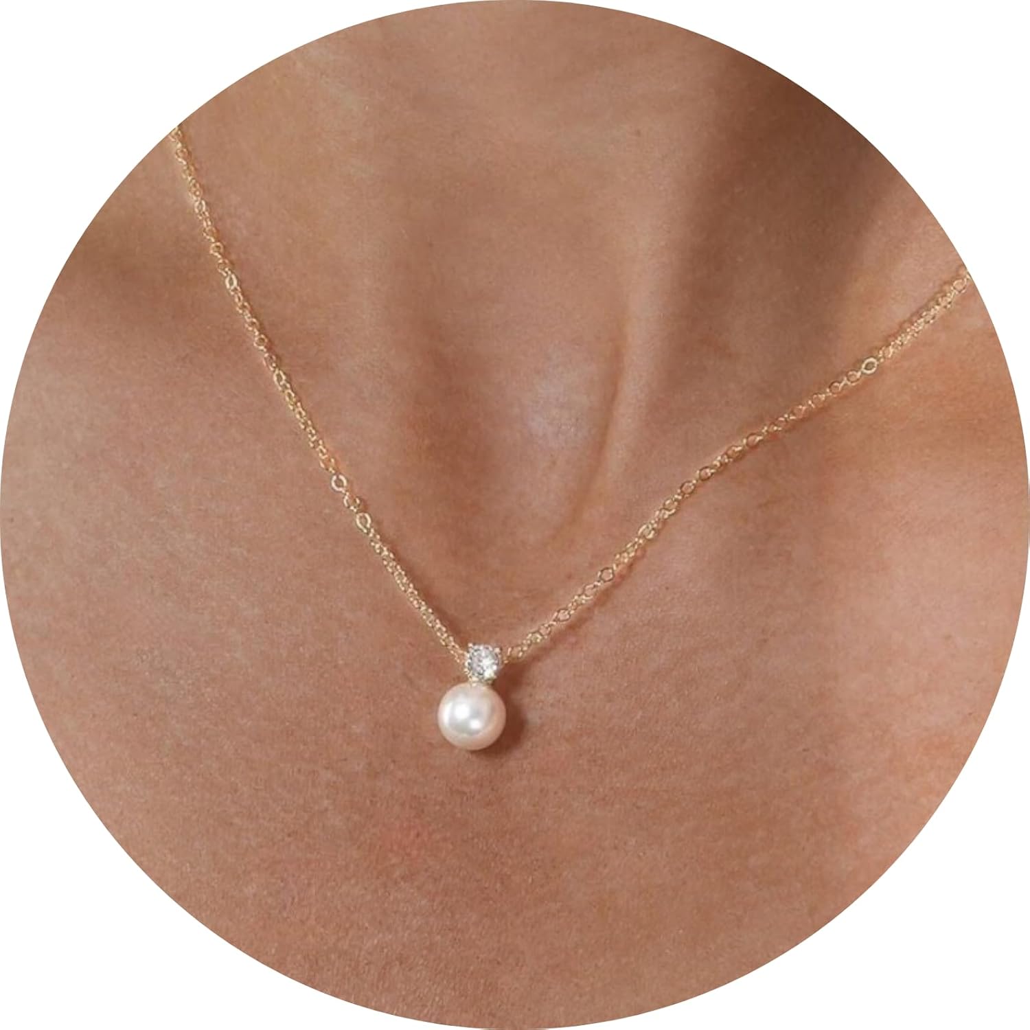 Sterling Silver 925 Pearl Pendant Necklace for Women Dainty CZ Necklace 14K Gold Vermeil Necklace Chain Freshwater Pearl Necklace Adjustable Simple Pearl Necklaces for Everyday Jewelry Gifts - Image 2