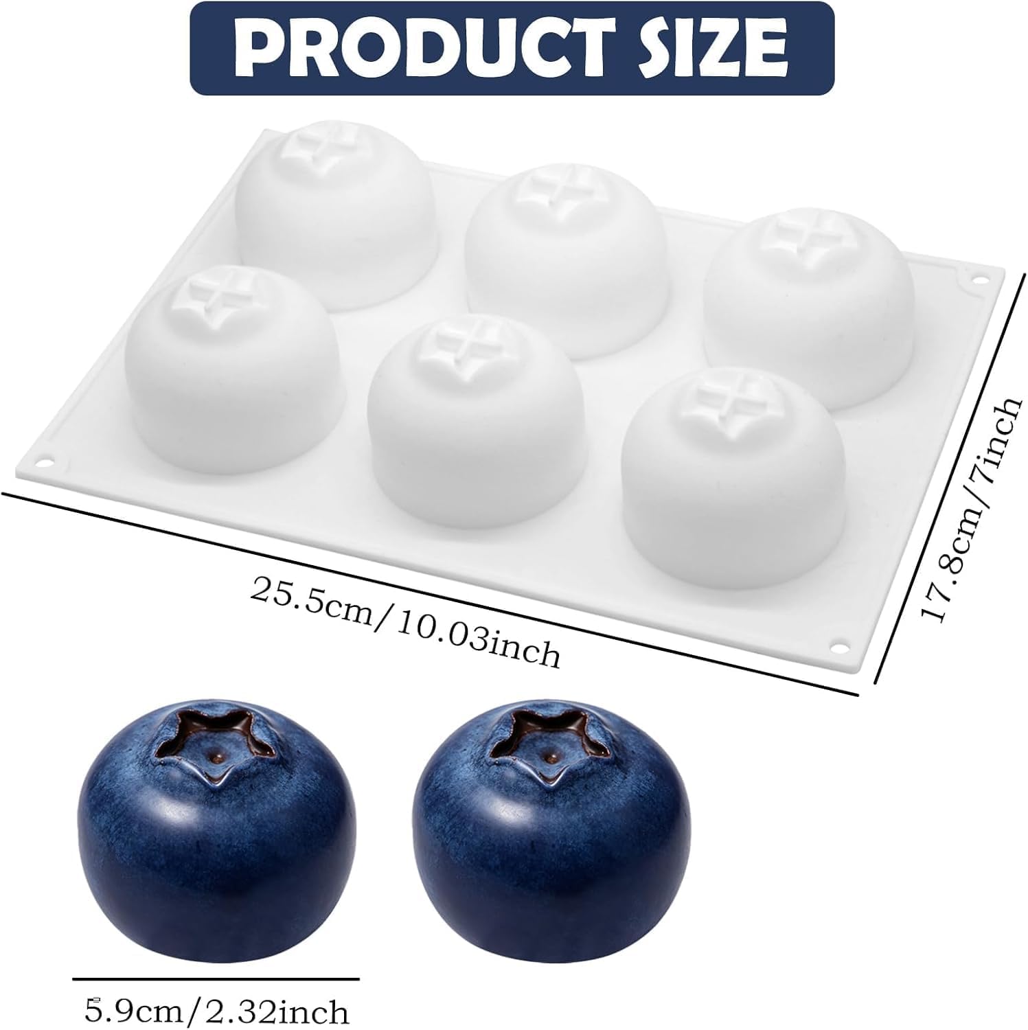 New 6-Cavity Blueberry Fruit Silicone Baking Molds, 3D Fruit Shaped Non-Stick, Silicone Mold for Mousse Cake Chocolate Pudding Jelly Ice Cream DIY Pastry Dessert, Food-Grade, Reusable