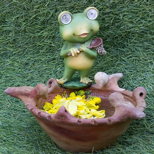 Playful Solar-Powered Resin Adorable Frog Statue – Perfect Garden and Indoor Decor with Auto Light-Up Eyes (Catch It All) — photo — 3 of 9
