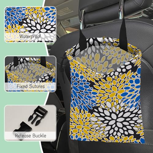 Image of Chrysanthemum Car Trash Bag,Aster Flowers Hanging Drawstring Car Garbage Bag,Waterproof Canvas Car Back Seat Organizer with Adjustable Buckle,for Vehicles,SUVs,Camping,Road Trips